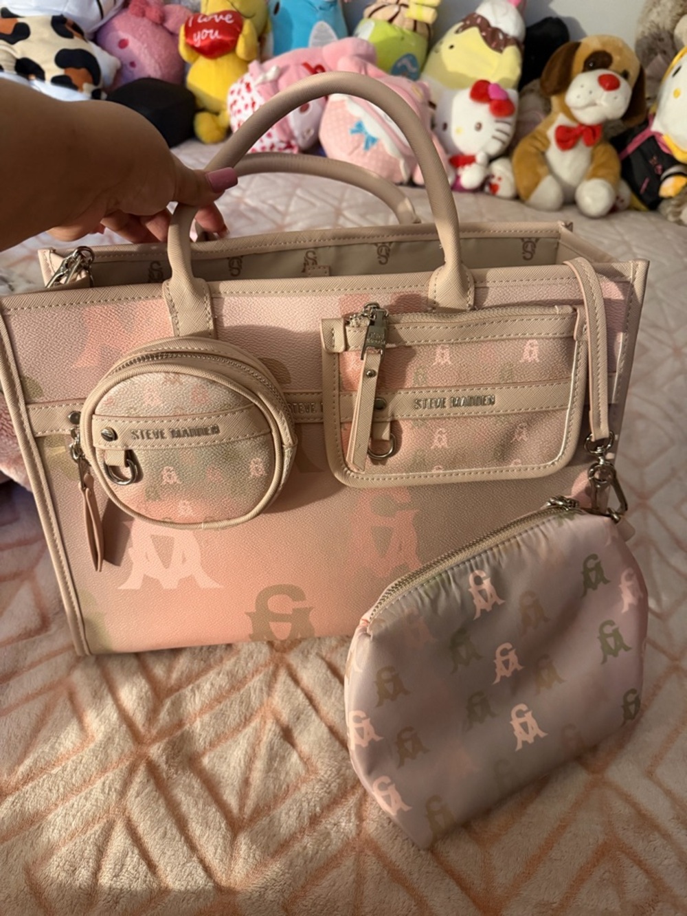 Steve Madden Pink Logo Tote with Coin Pouch - Picture 4 of 6